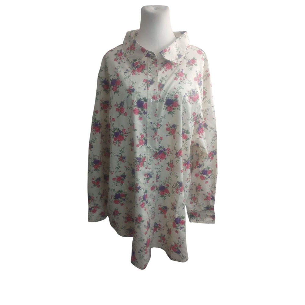 Woman Within Size 26/28 2X Top Shirt Blouse floral Hidden Button cottage Tunic
